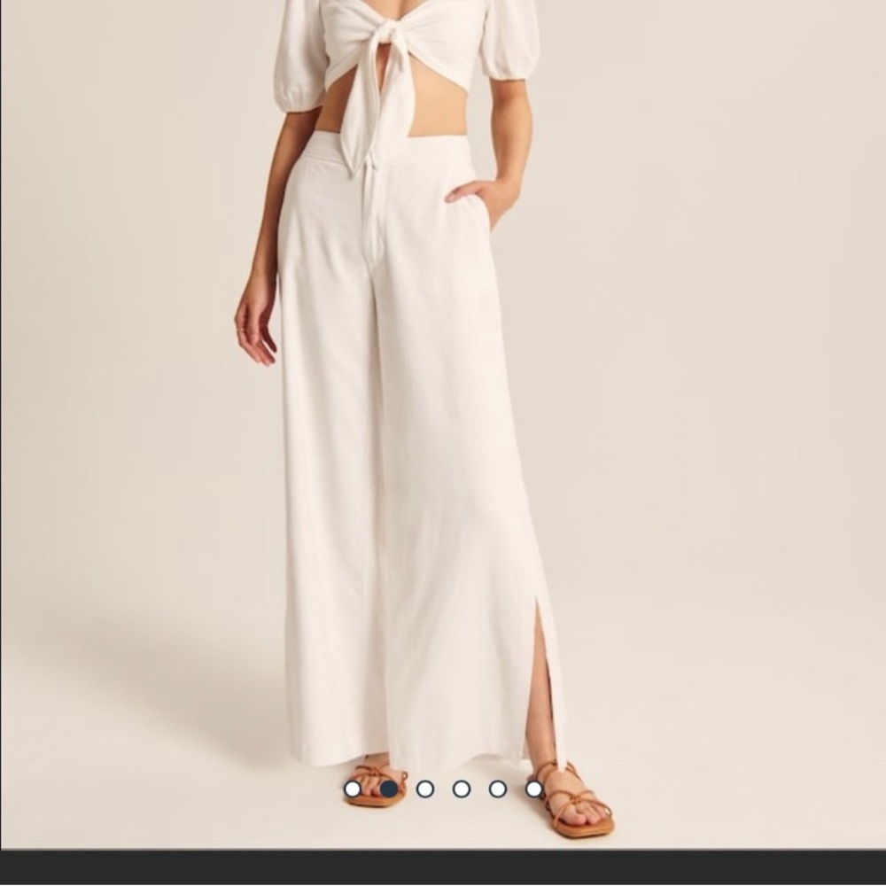 Abercrombie Split Hem Linen Wide Leg Pants XXS in White